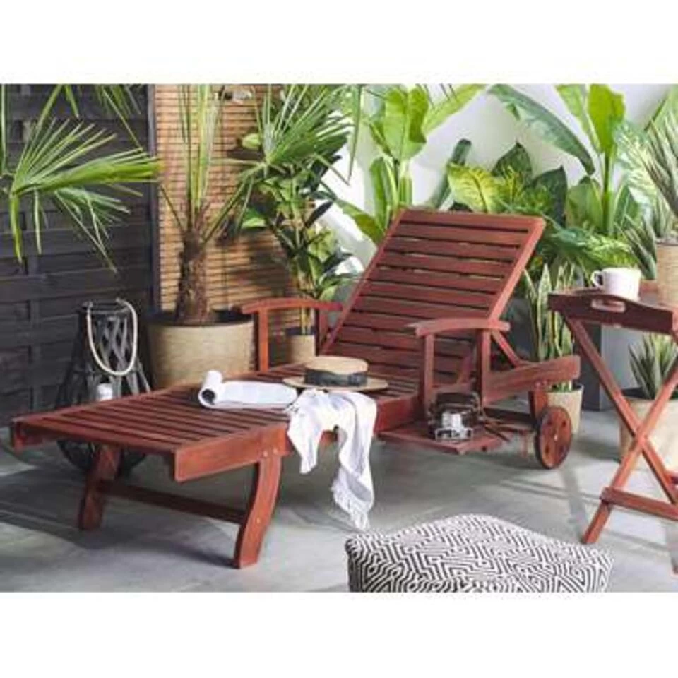 Beliani Tuinligstoel TOSCANA - Donkere Houtkleur Acaciahout 4 Beliani Tuinligstoel TOSCANA - Donkere Houtkleur Acaciahout - Afbeelding 2