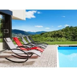 Beliani Tuinligstoel CARANO II - Beige Staal, Textiel -Beroemde Tuinmeubel Winkel 1000017797 0103