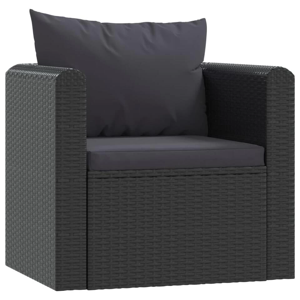 VidaXL Fauteuil Met Kussens Poly Rattan Zwart 3 VidaXL Fauteuil Met Kussens Poly Rattan Zwart