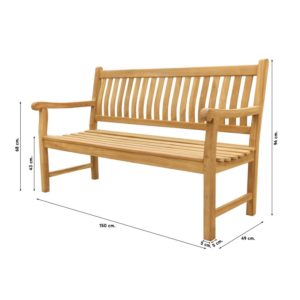 VDG Teakhouten Tuinbank Patrick - 150 Cm 4 VDG Teakhouten Tuinbank Patrick - 150 Cm - Afbeelding 2