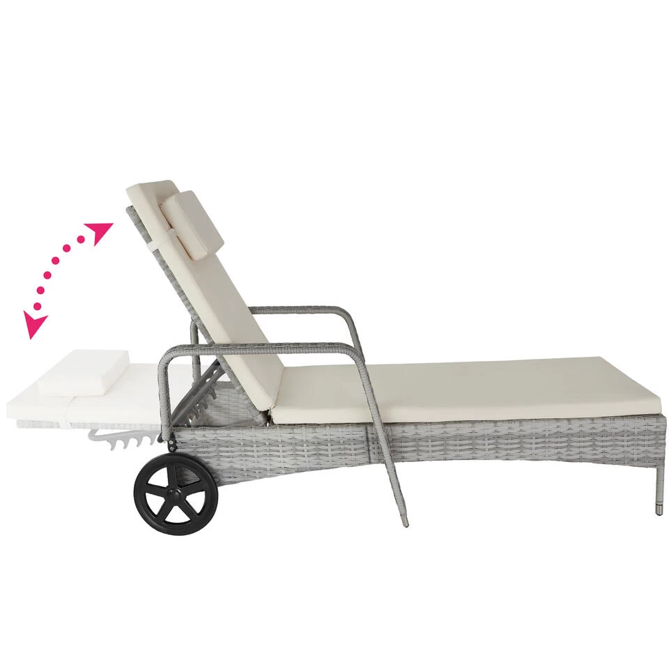 Tectake - Wicker Ligbed Cassis Zonnebed Ligstoel - Lichtgrijs 6 Tectake - Wicker Ligbed Cassis Zonnebed Ligstoel - Lichtgrijs - Afbeelding 4
