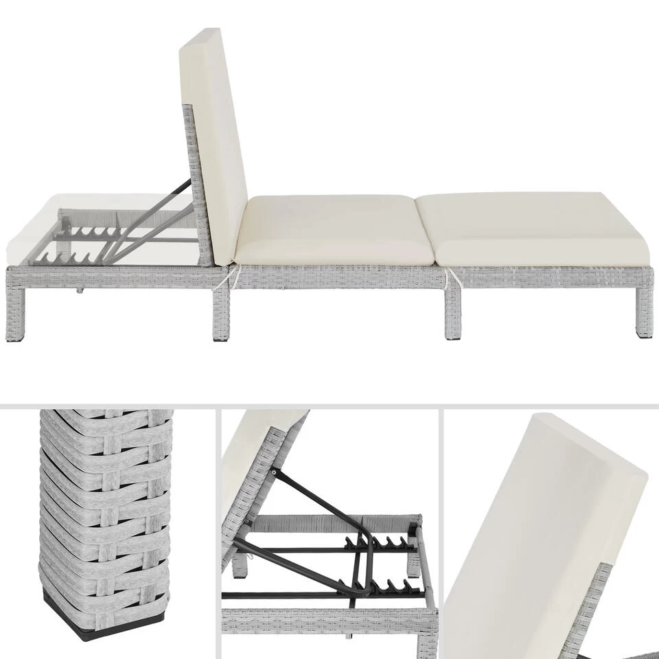 Tectake - Ligstoel Sofia - Wicker Zonnebed - Lichtgrijs 4 Tectake - Ligstoel Sofia - Wicker Zonnebed - Lichtgrijs - Afbeelding 2