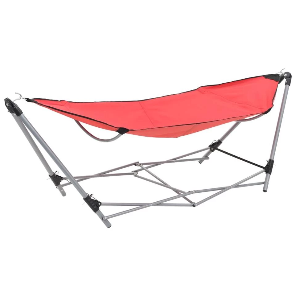 VidaXL Hangmat Met Inklapbare Standaard Rood 3 VidaXL Hangmat Met Inklapbare Standaard Rood