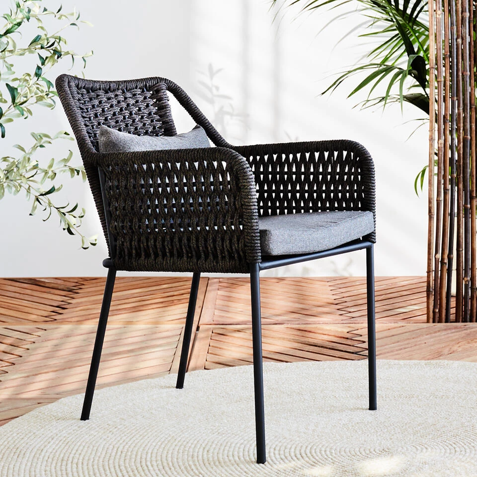 Dining Tuinstoel Met Armleuning Kaya Touw Bruin - 66x55x80 Cm - Touw - Grijs 4 Dining Tuinstoel Met Armleuning Kaya Touw Bruin - 66x55x80 Cm - Touw - Grijs - Afbeelding 2