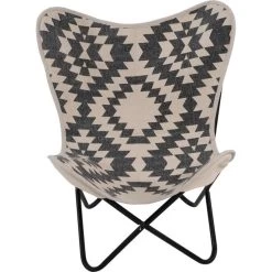 Brent Vlinderstoel Zwart/wit - Leder - Zwart -Beroemde Tuinmeubel Winkel 1000094339 0102