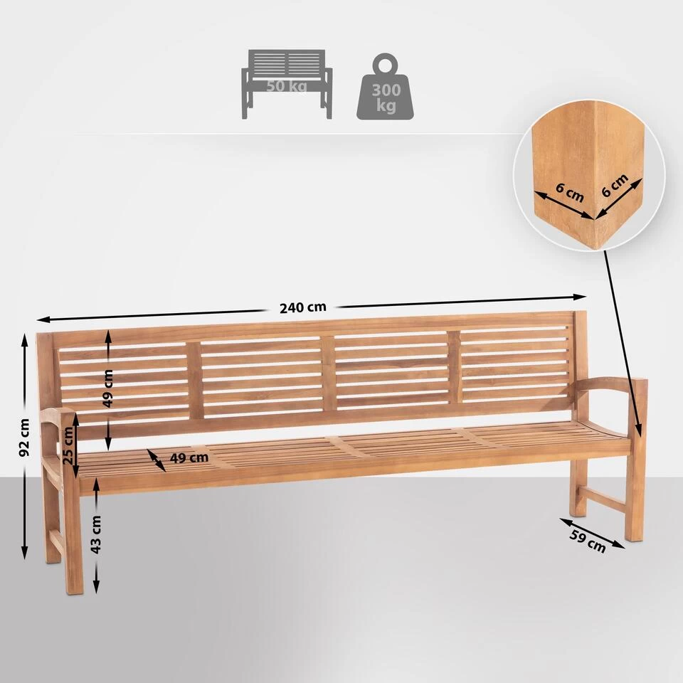 CLP Teakbank Halden 240 Cm 4 CLP Teakbank Halden 240 Cm - Afbeelding 2