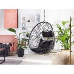 Beliani Hangstoel ALATRI - Zwart Pe Rotan -Beroemde Tuinmeubel Winkel 1261468814 0101