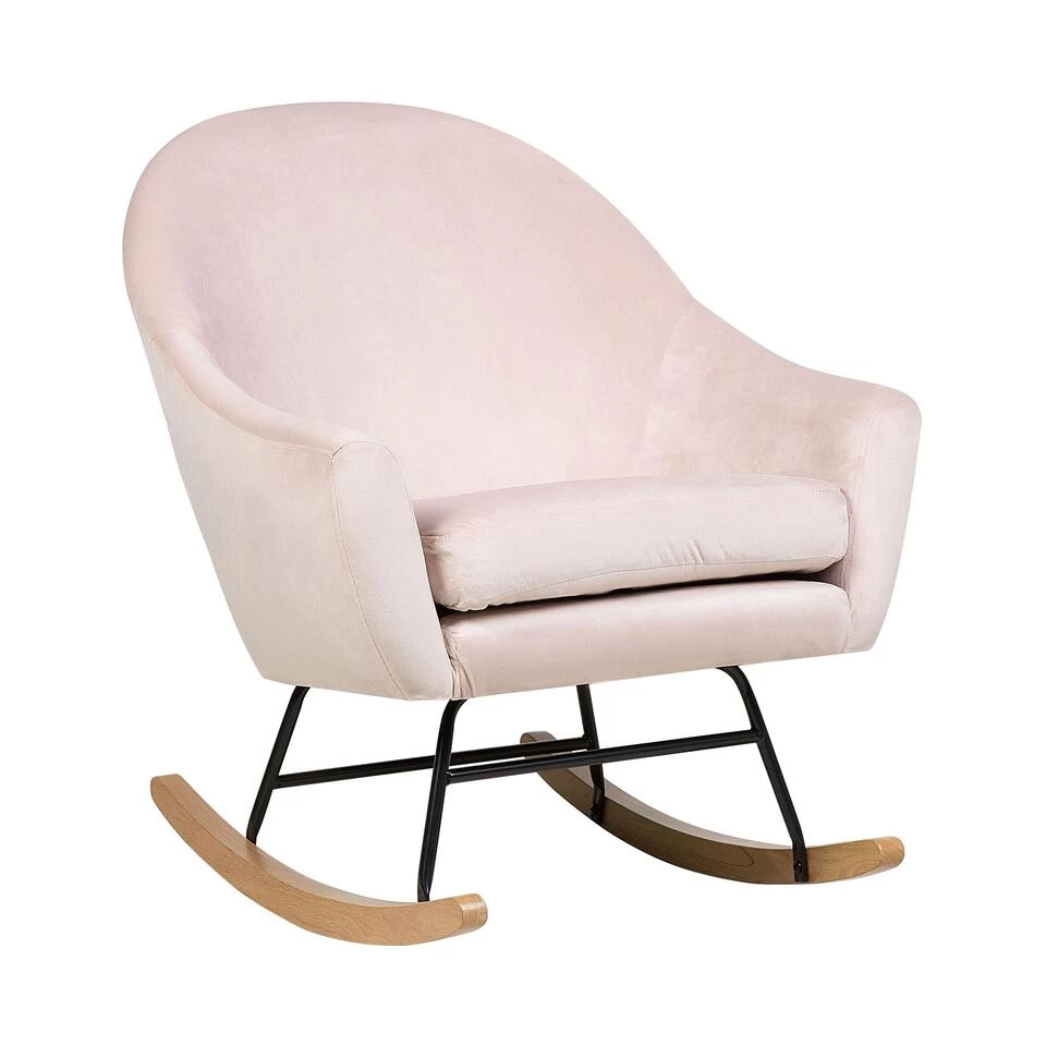 Beliani Schommelstoel OXIE - Roze Fluweel 3 Beliani Schommelstoel OXIE - Roze Fluweel