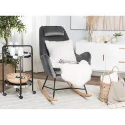 Beliani Schommelstoel ARRIE - Grijs Fluweel 7 Beliani Schommelstoel ARRIE - Grijs Fluweel -Beroemde Tuinmeubel Winkel 1783630521 0101