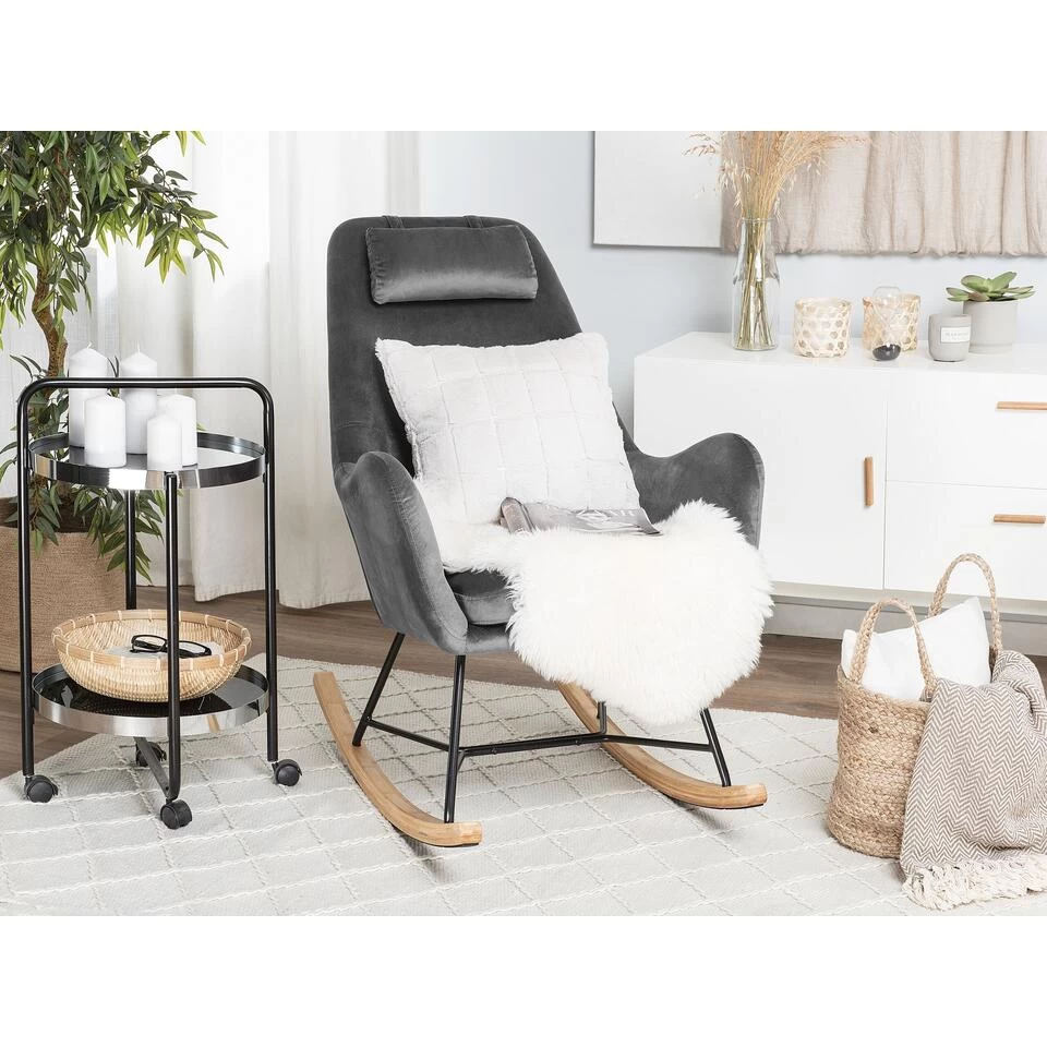 Beliani Schommelstoel ARRIE - Grijs Fluweel 4 Beliani Schommelstoel ARRIE - Grijs Fluweel - Afbeelding 2