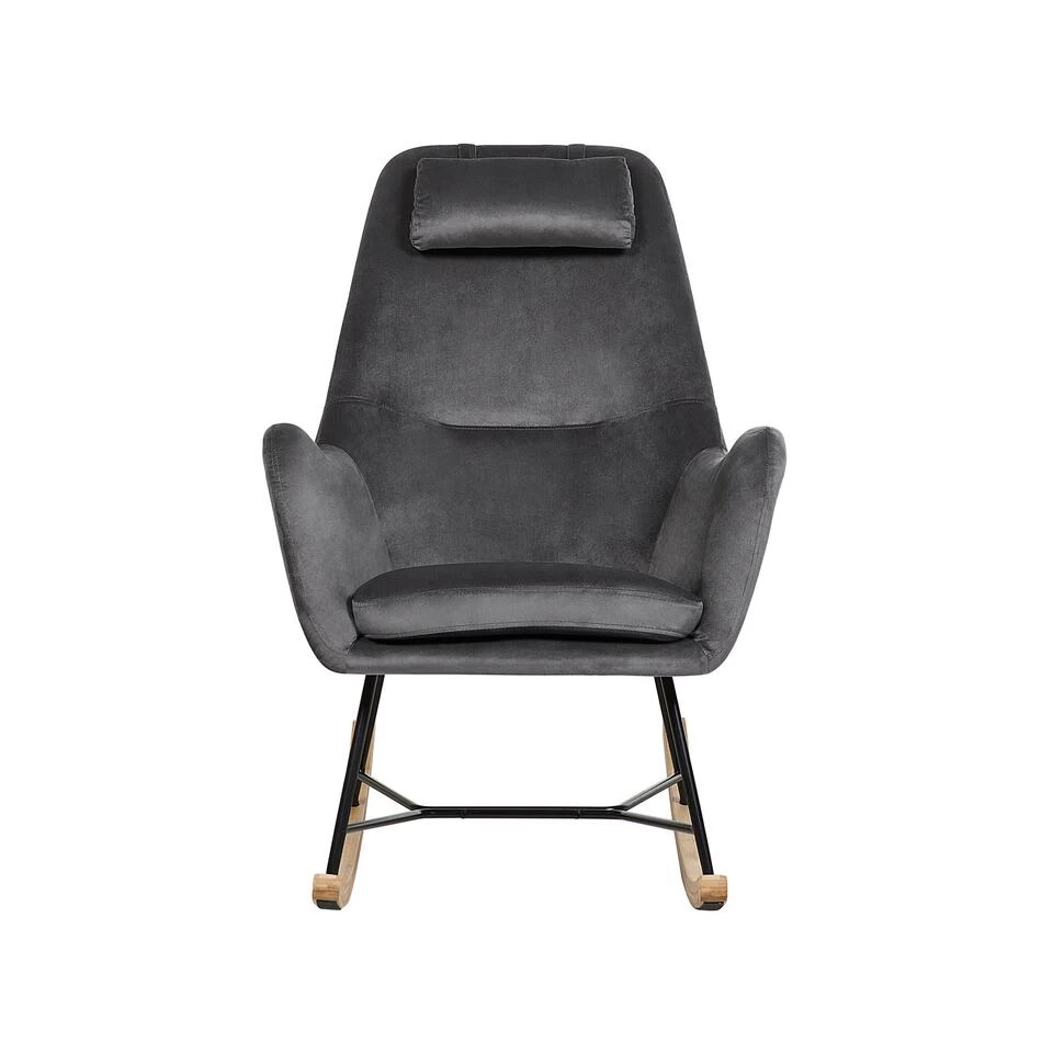 Beliani Schommelstoel ARRIE - Grijs Fluweel 6 Beliani Schommelstoel ARRIE - Grijs Fluweel - Afbeelding 4