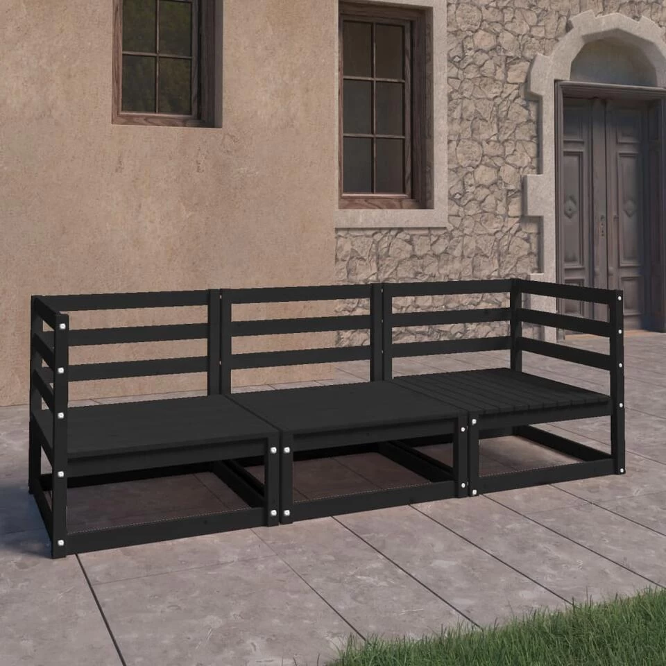 VidaXL Tuinbank 3-zits Massief Grenenhout Zwart 4 VidaXL Tuinbank 3-zits Massief Grenenhout Zwart - Afbeelding 2