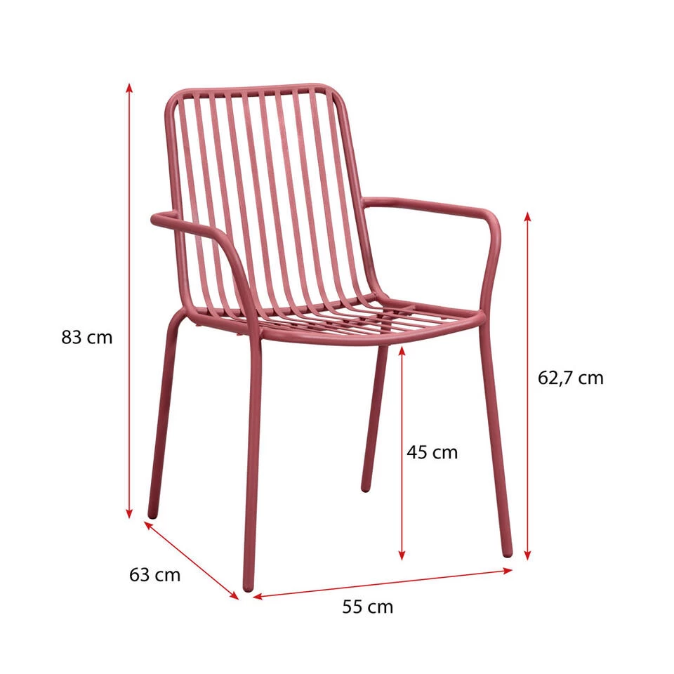 Stapelstoel Vence - Rood - 83x55x63 Cm 4 Stapelstoel Vence - Rood - 83x55x63 Cm - Afbeelding 2