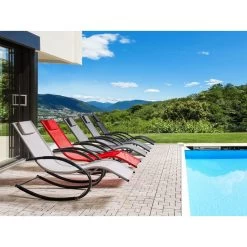 Beliani Tuinligstoel CARANO II - Grijs Staal, Textiel -Beroemde Tuinmeubel Winkel 94d0ee8d2e5f43ffacbc68ad7345c0df