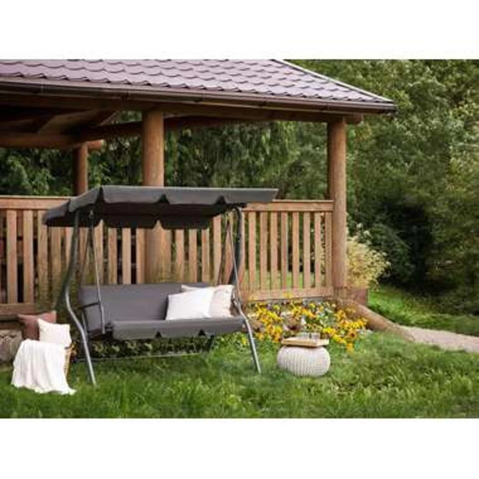 Beliani Schommelbank CHAPLIN - Grijs Polyester 4 Beliani Schommelbank CHAPLIN - Grijs Polyester - Afbeelding 2