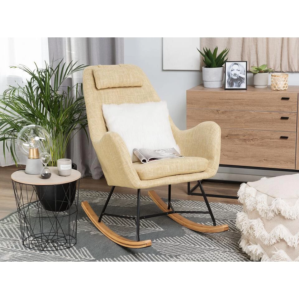 Beliani Schommelstoel ARRIE - Geel Polyester 4 Beliani Schommelstoel ARRIE - Geel Polyester - Afbeelding 2