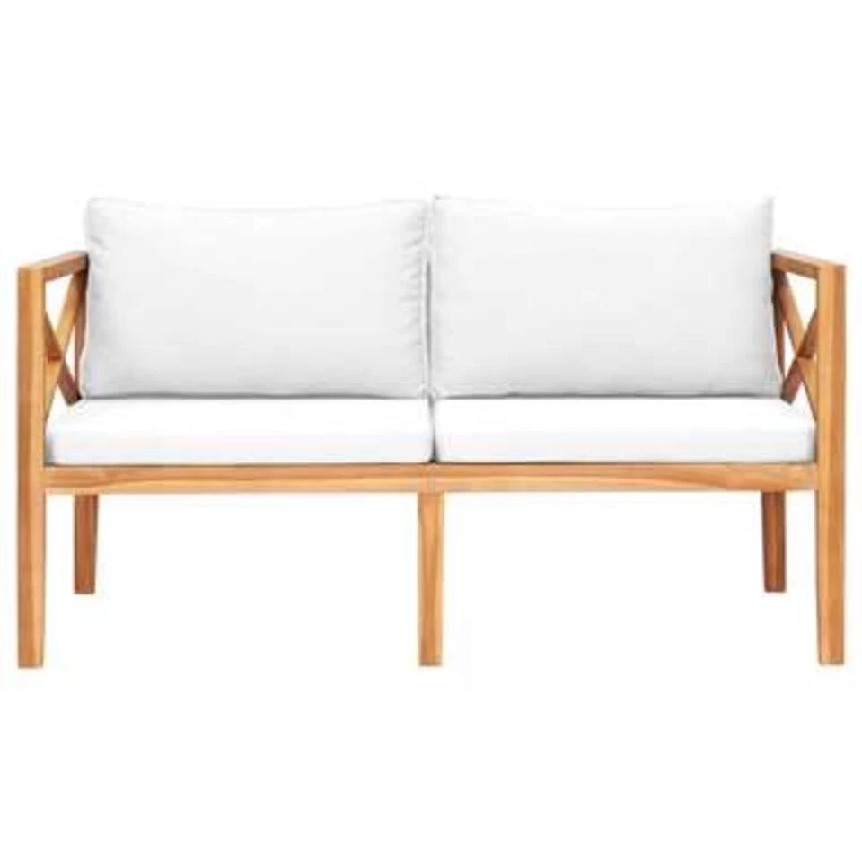 VidaXL Tuinbank Met Crèmekleurige Kussens Massief Teakhout 4 VidaXL Tuinbank Met Crèmekleurige Kussens Massief Teakhout - Afbeelding 2