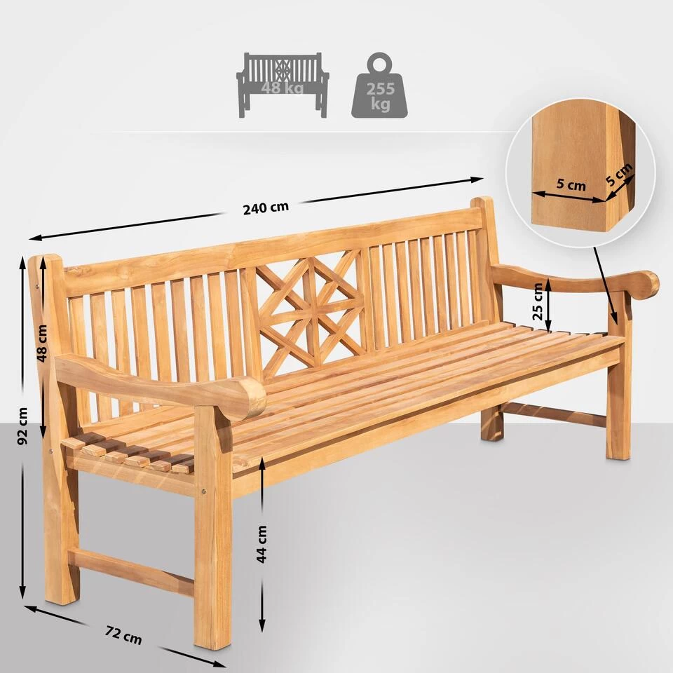 CLP Teakbank Florida 240 Cm 4 CLP Teakbank Florida 240 Cm - Afbeelding 2