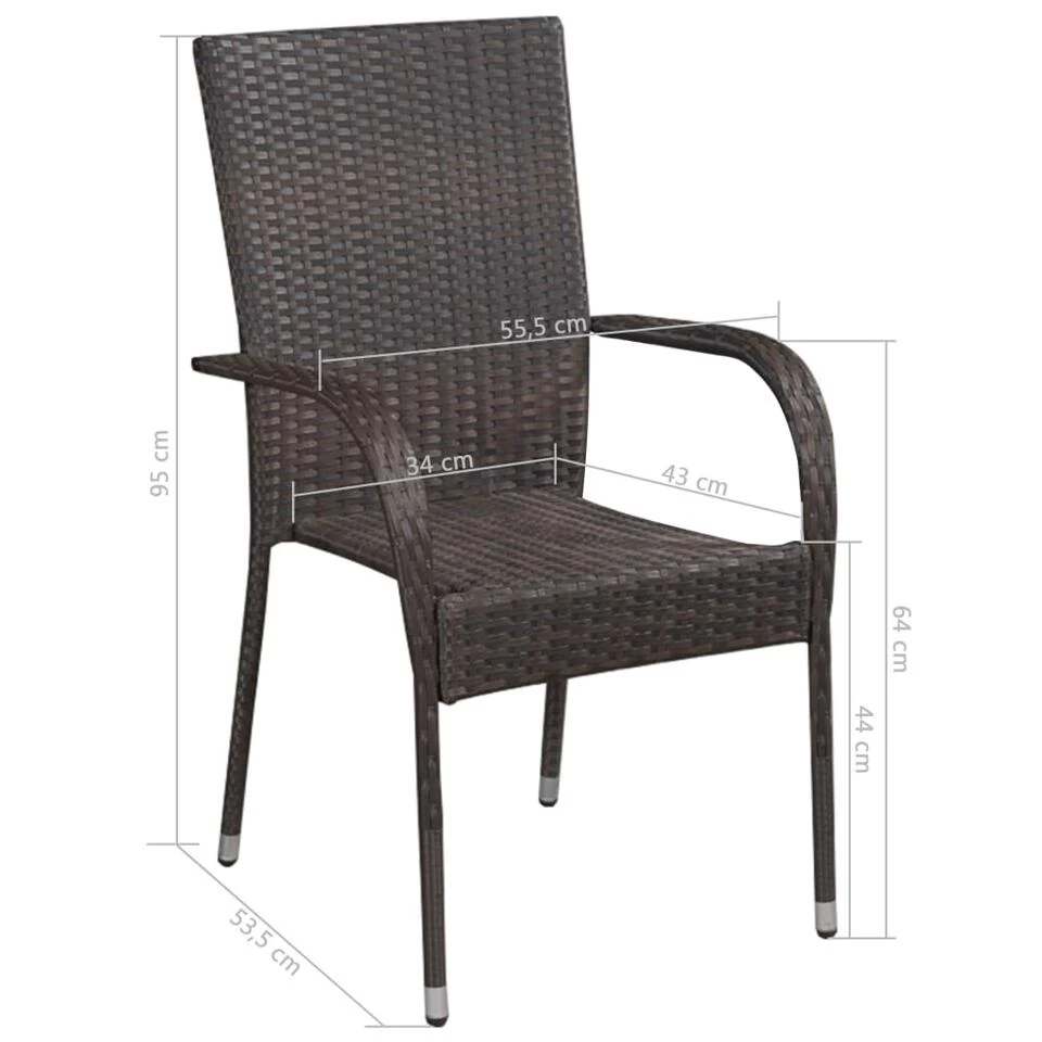 VidaXL Tuinstoelen Stapelbaar 2 St Poly Rattan Bruin 6 VidaXL Tuinstoelen Stapelbaar 2 St Poly Rattan Bruin - Afbeelding 4