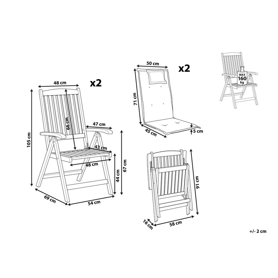 Beliani Tuinstoel JAVA - Lichte Houtkleur Acaciahout 4 Beliani Tuinstoel JAVA - Lichte Houtkleur Acaciahout - Afbeelding 2